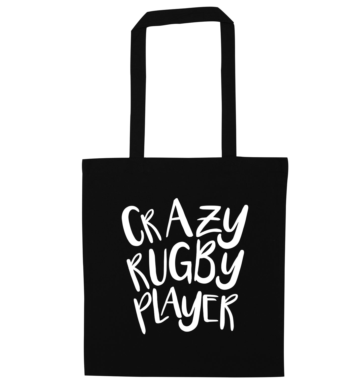 Crazy rugby player black tote bag