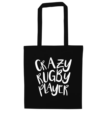 Crazy rugby player black tote bag