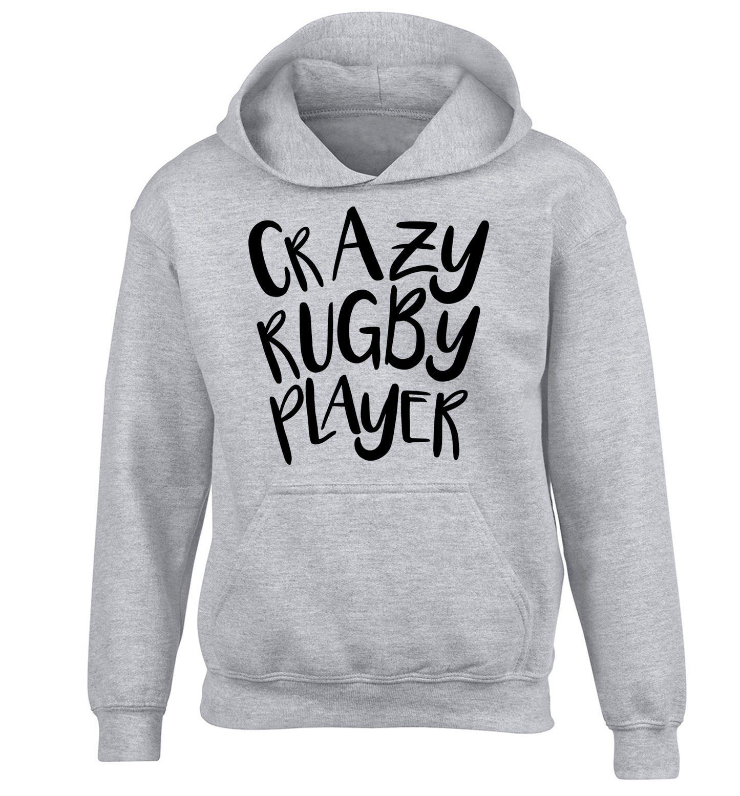 Crazy rugby player children's grey hoodie 12-13 Years