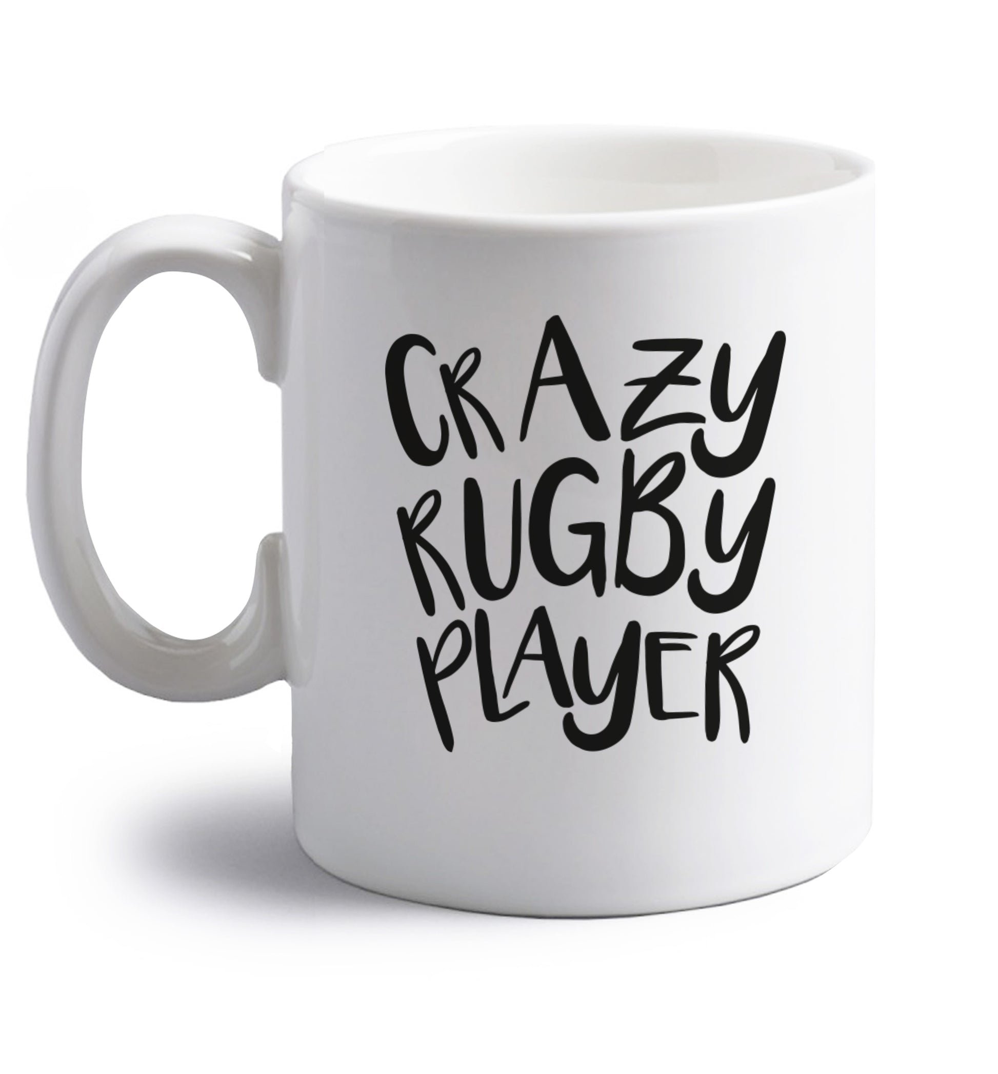 Crazy rugby player right handed white ceramic mug 