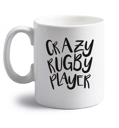 Crazy rugby player right handed white ceramic mug 