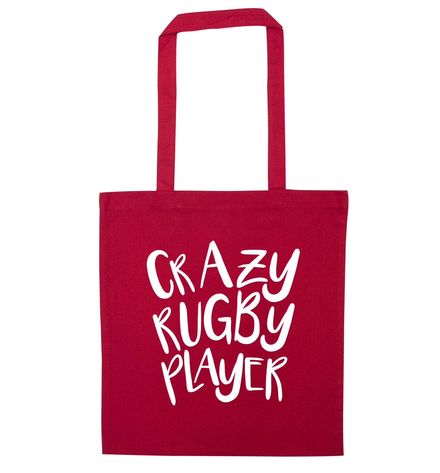 Crazy rugby player red tote bag