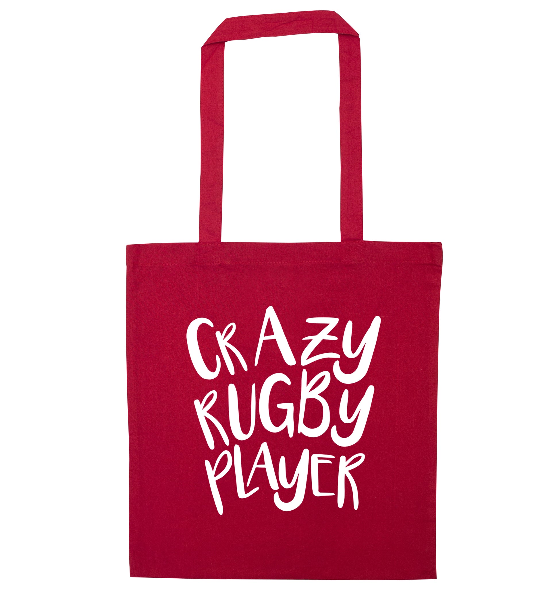 Crazy rugby player red tote bag