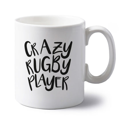 Crazy rugby player left handed white ceramic mug 