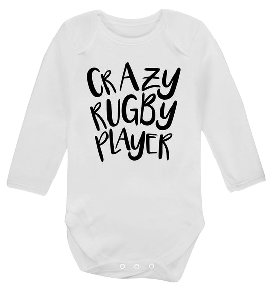 Crazy rugby player Baby Vest long sleeved white 6-12 months