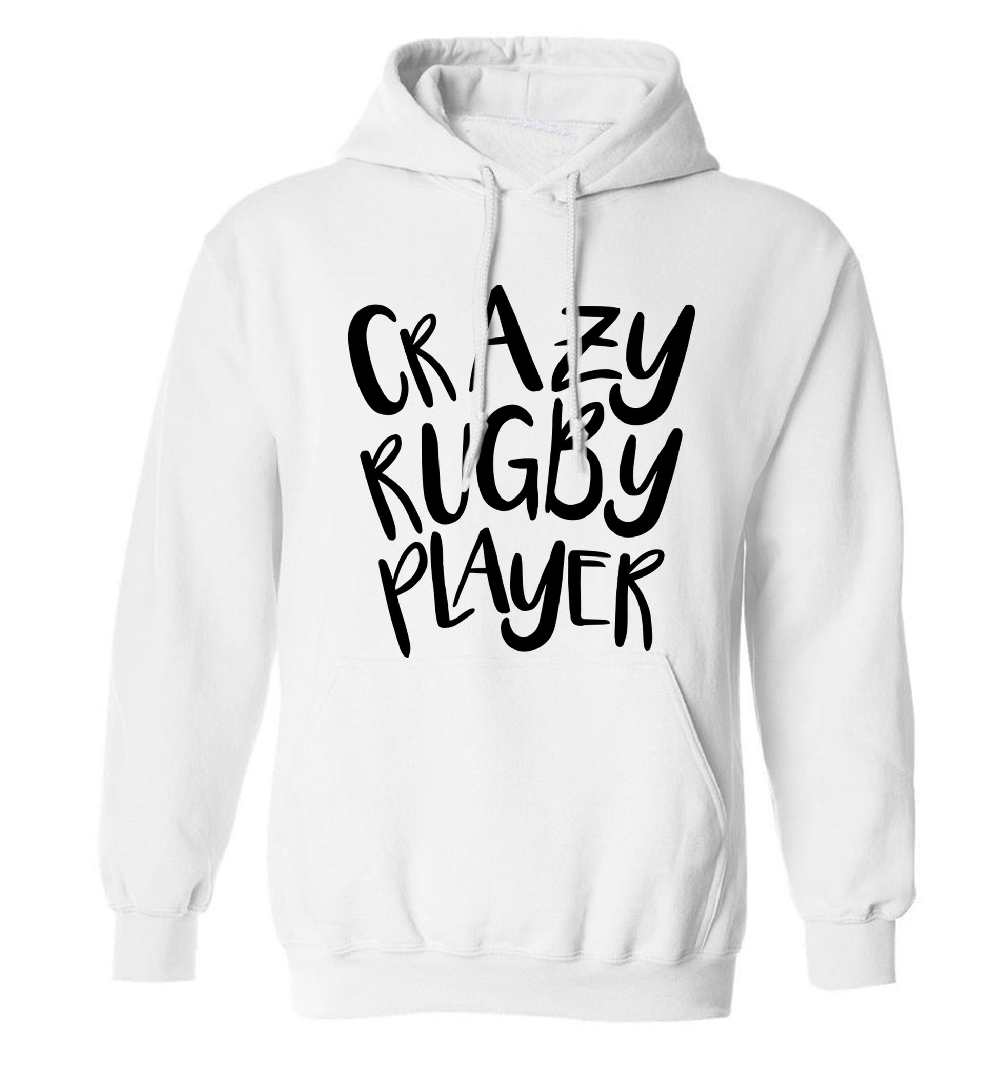 Crazy rugby player adults unisex white hoodie 2XL