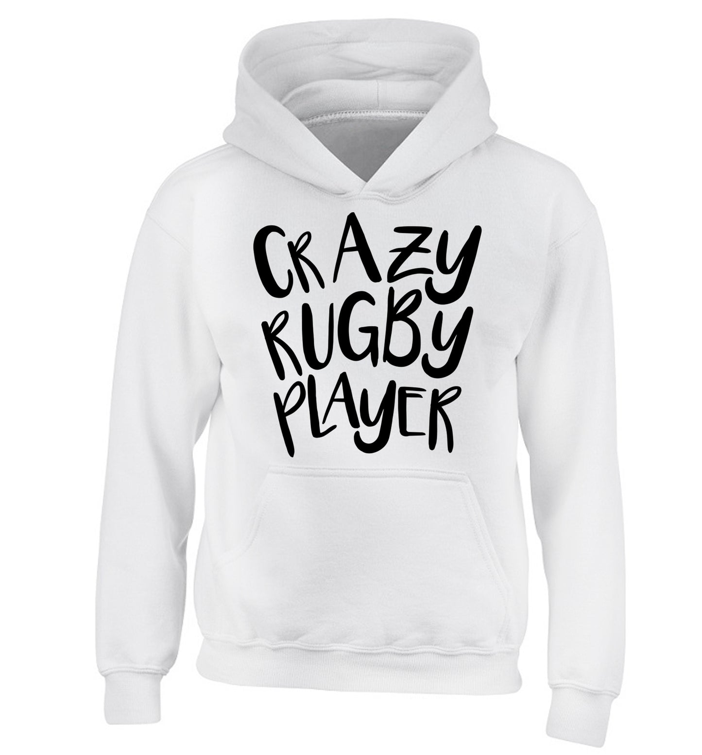 Crazy rugby player children's white hoodie 12-13 Years