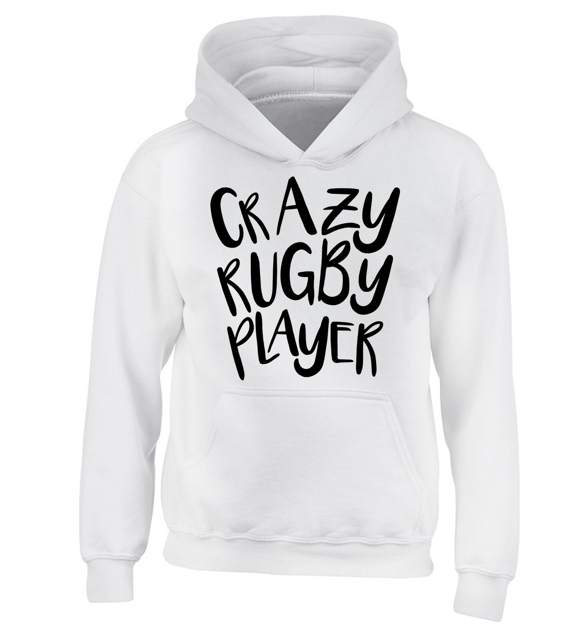 Crazy rugby player children's white hoodie 12-13 Years