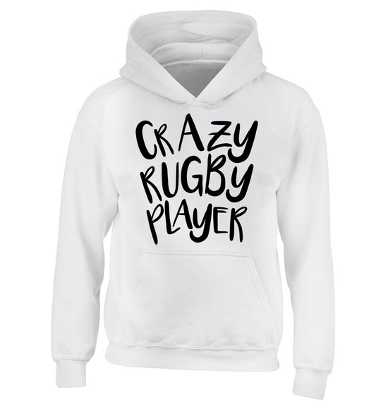Crazy rugby player children's white hoodie 12-13 Years