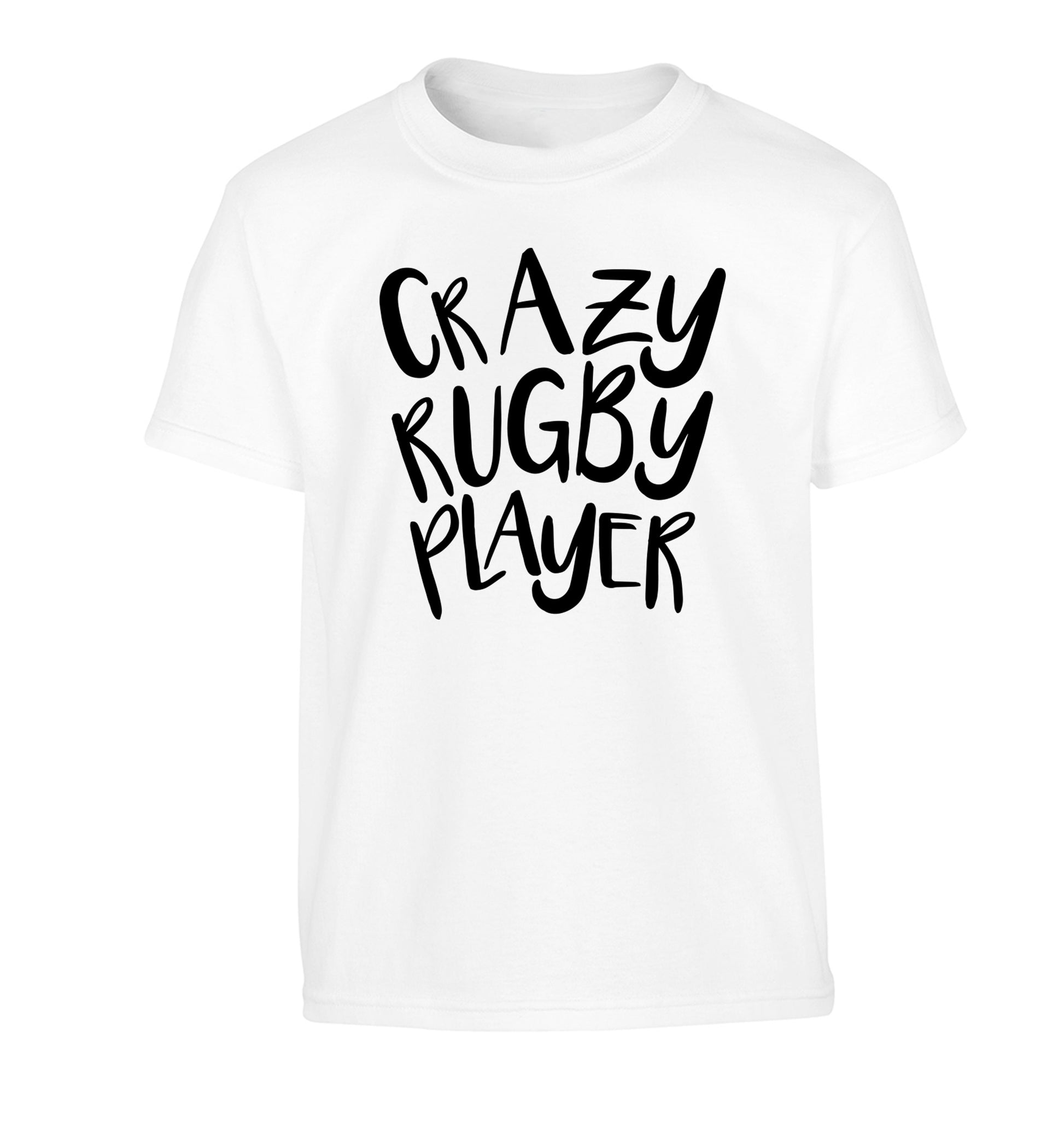 Crazy rugby player Children's white Tshirt 12-13 Years