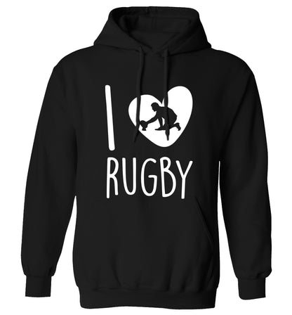 I love rugby adults unisex black hoodie 2XL