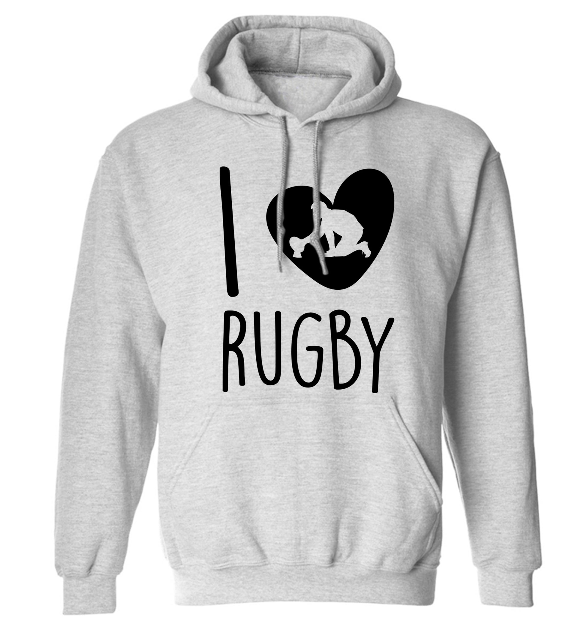 I love rugby adults unisex grey hoodie 2XL