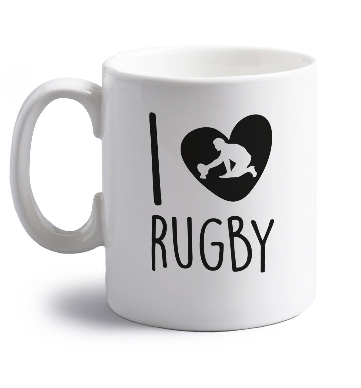 I love rugby right handed white ceramic mug 