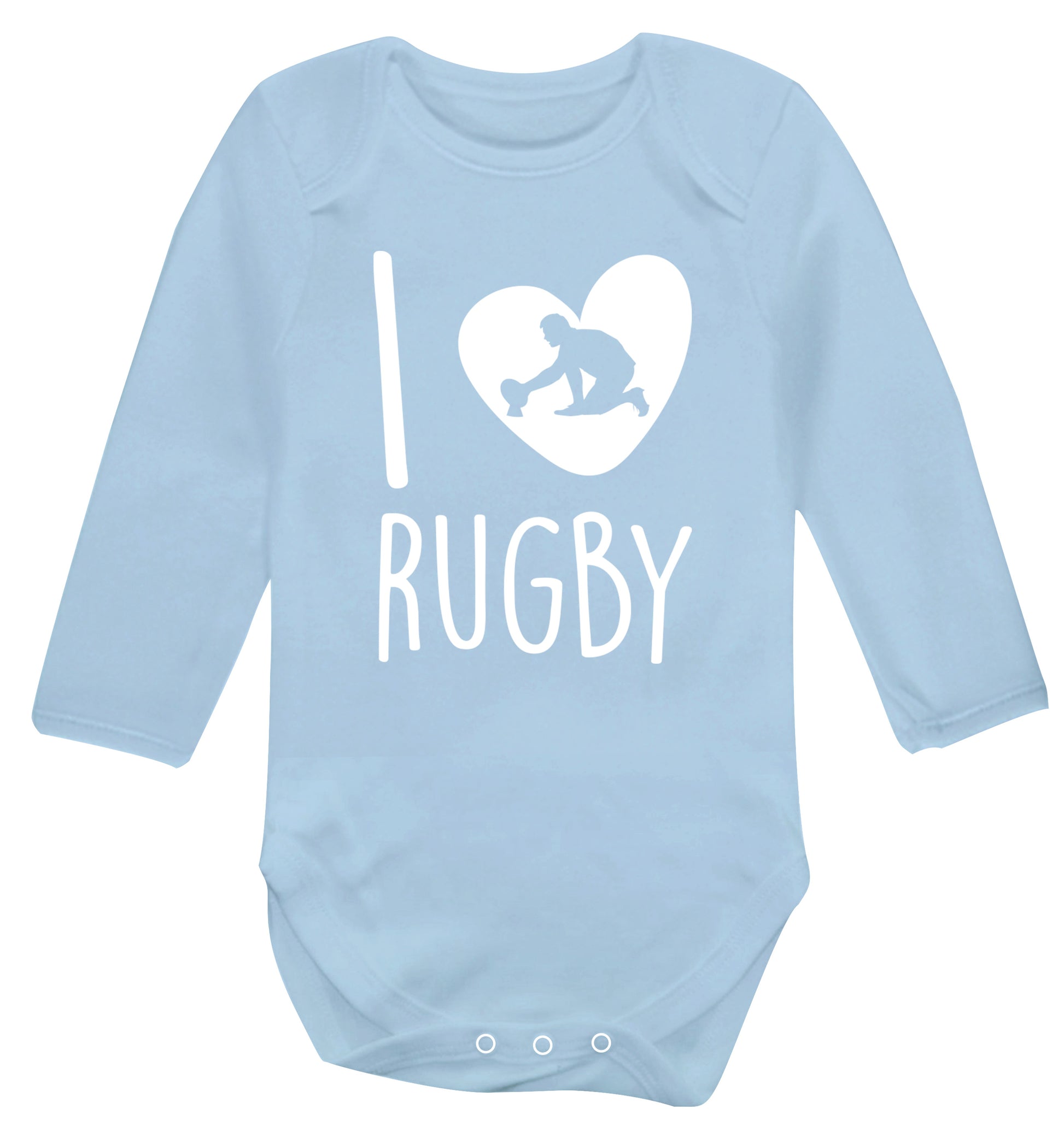 I love rugby Baby Vest long sleeved pale blue 6-12 months
