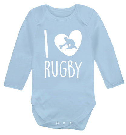I love rugby Baby Vest long sleeved pale blue 6-12 months
