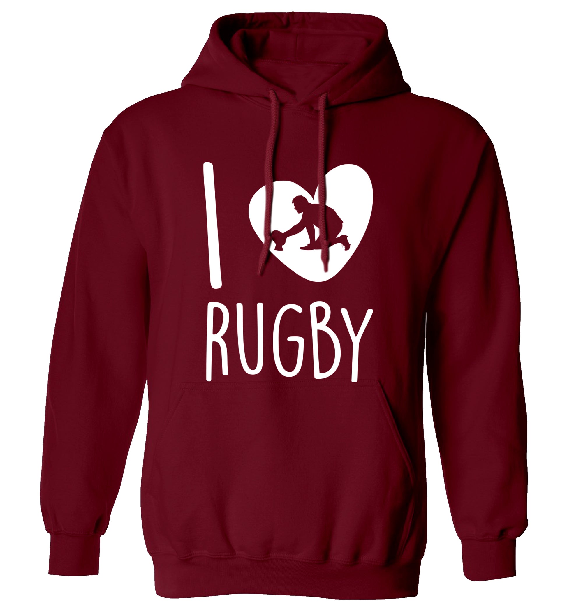 I love rugby adults unisex maroon hoodie 2XL