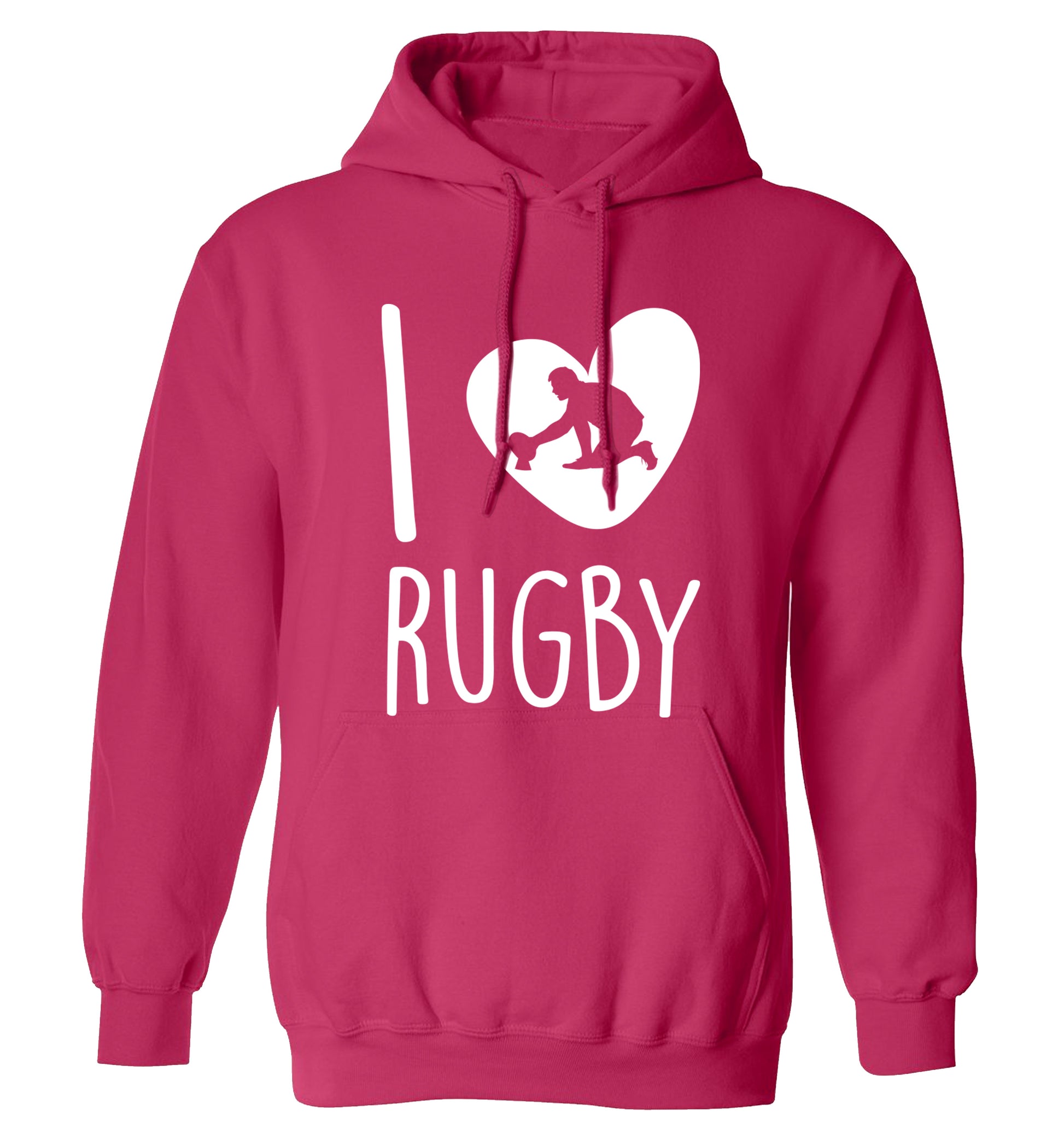 I love rugby adults unisex pink hoodie 2XL