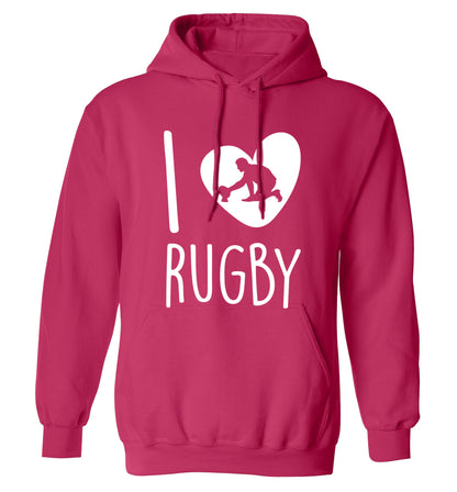 I love rugby adults unisex pink hoodie 2XL