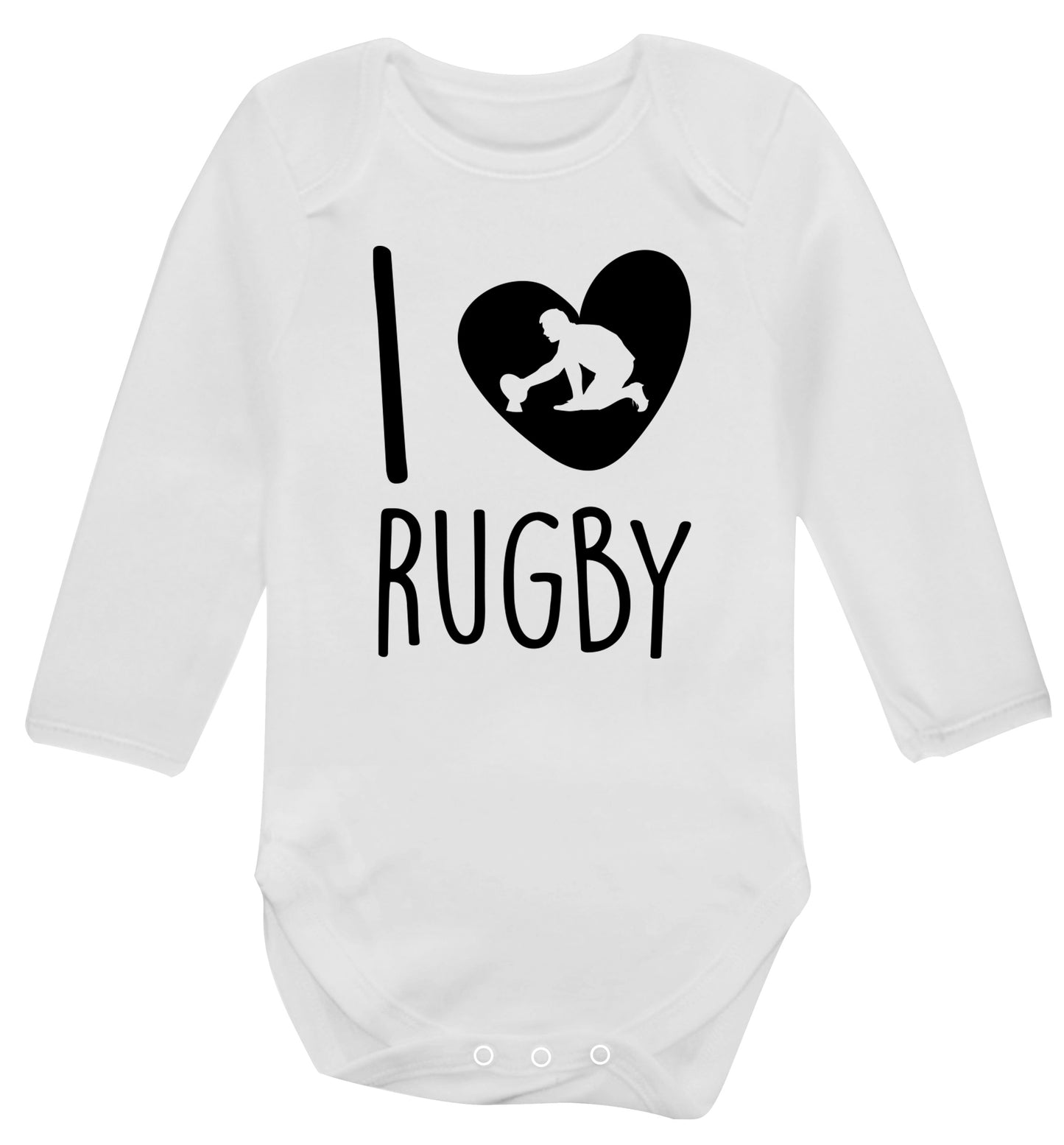 I love rugby Baby Vest long sleeved white 6-12 months