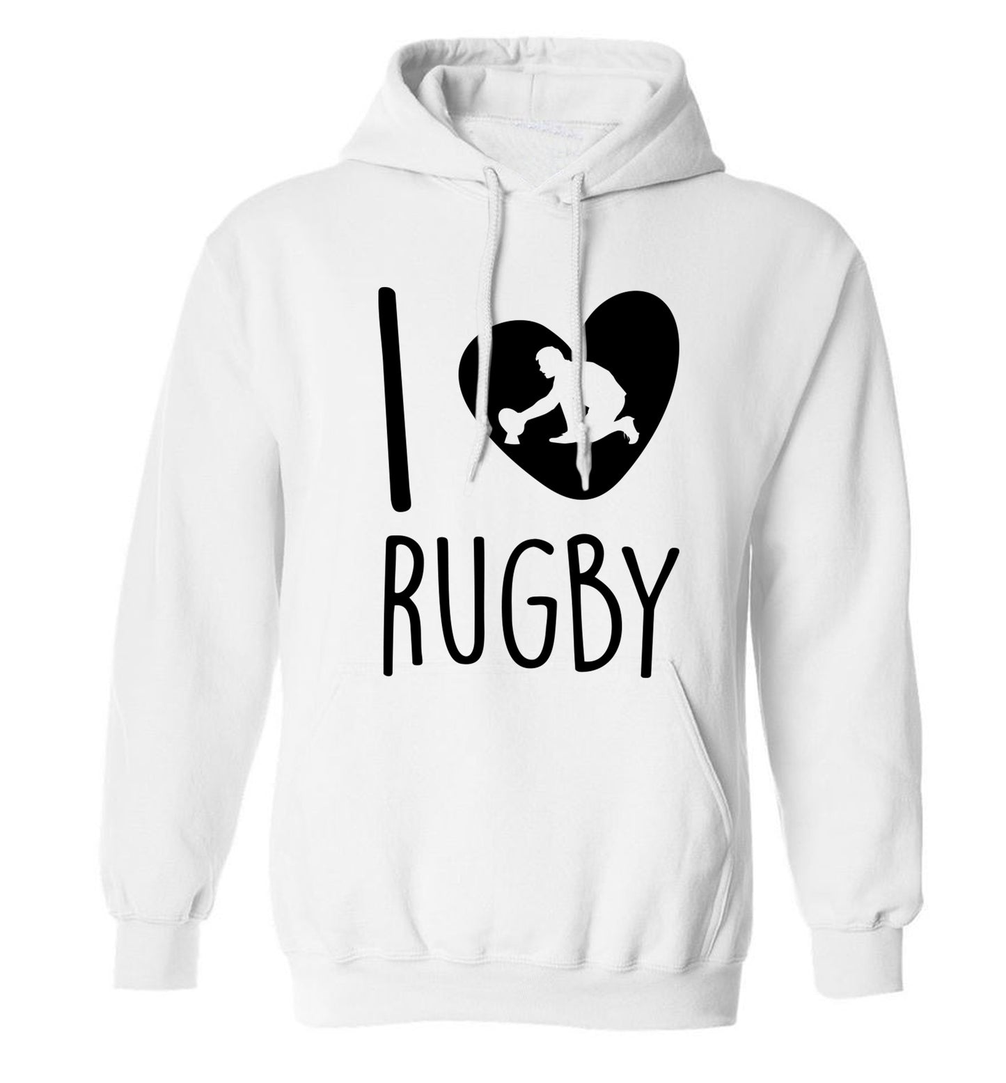 I love rugby adults unisex white hoodie 2XL