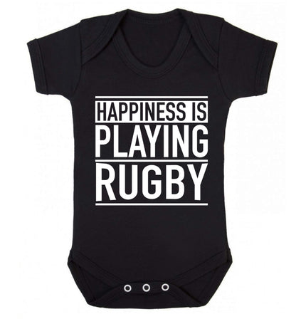 Happiness is playing rugby Baby Vest black 18-24 months