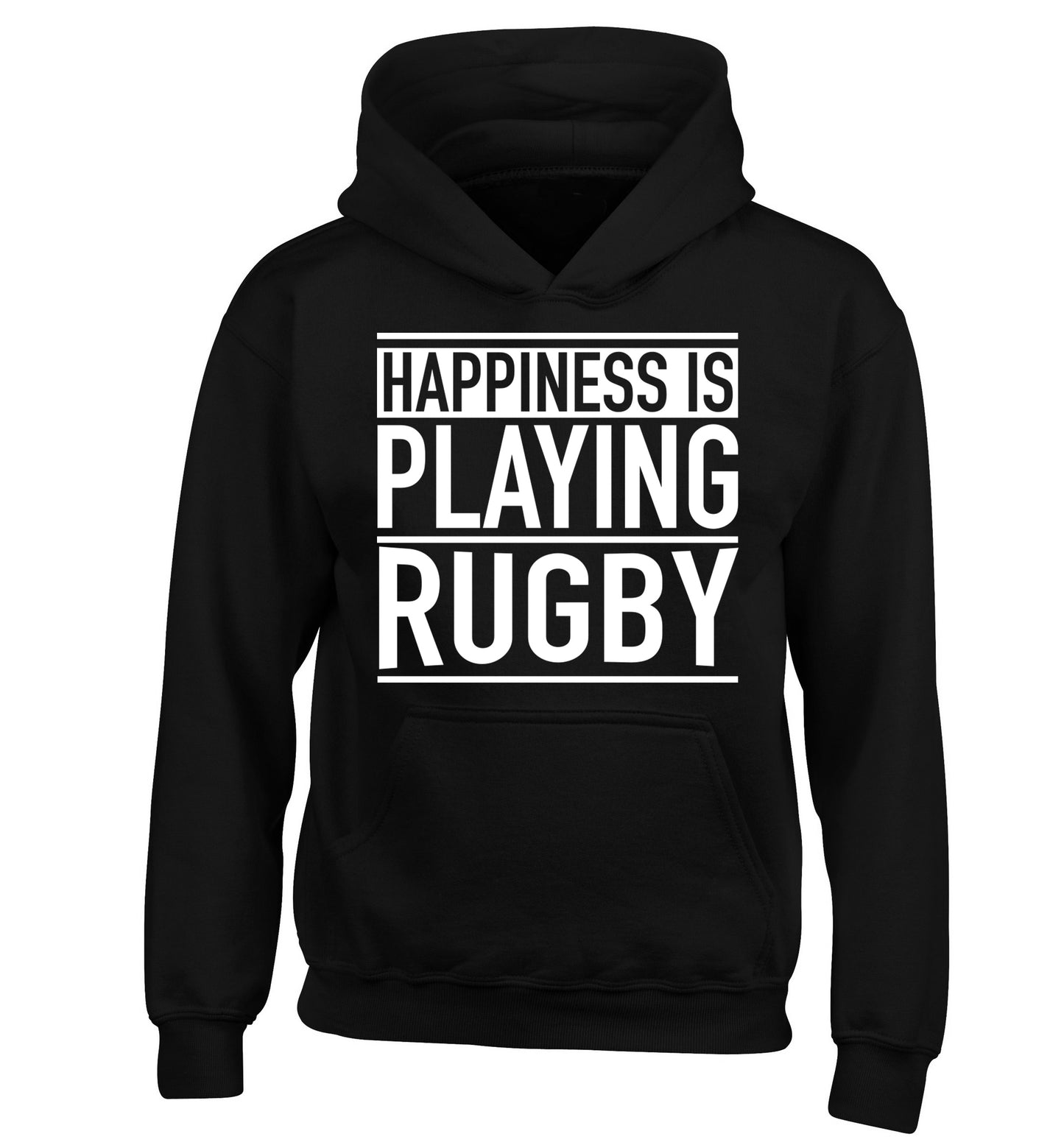 Happiness is playing rugby children's black hoodie 12-13 Years