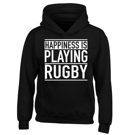 Happiness is playing rugby children's black hoodie 12-13 Years