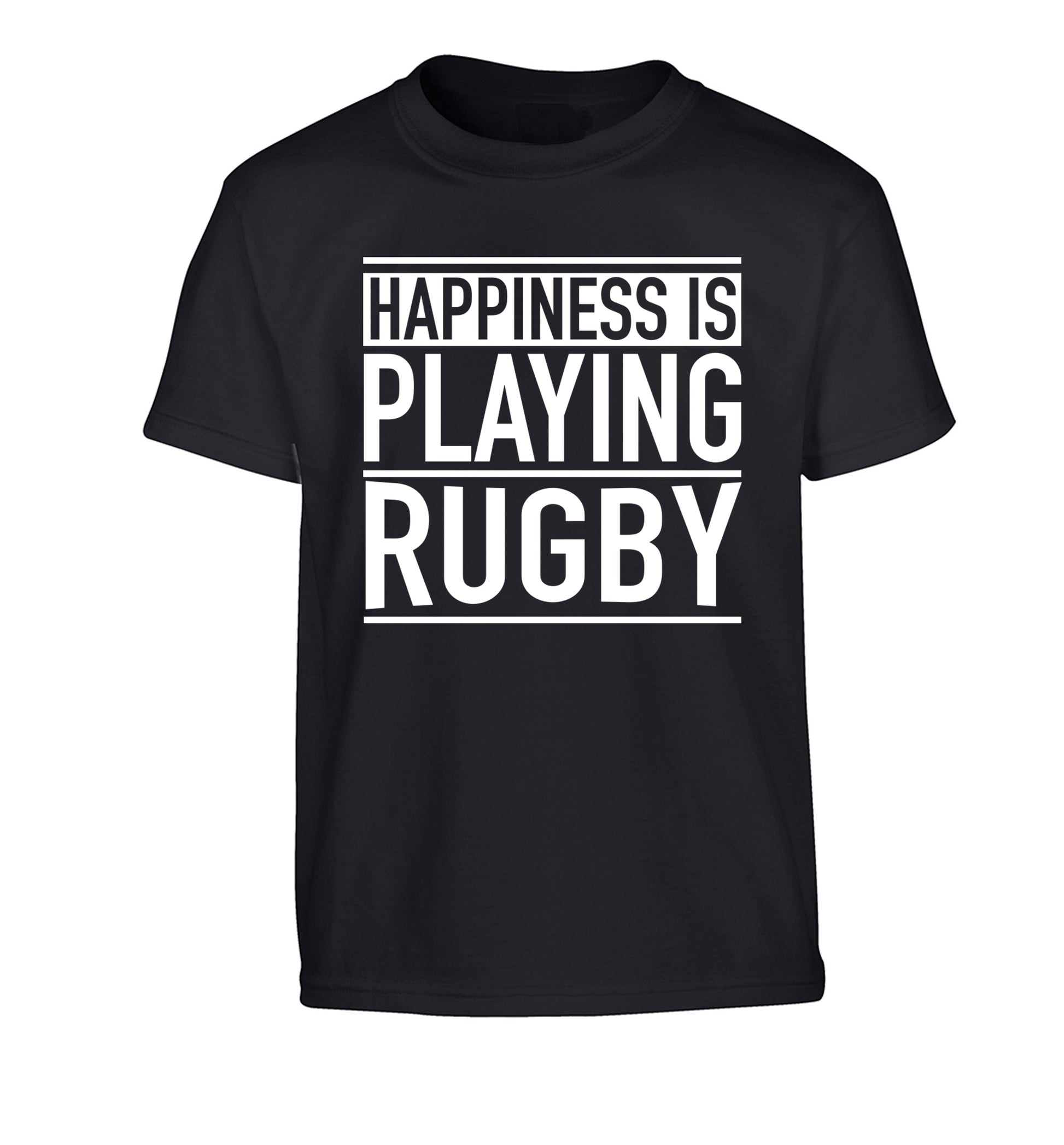 Happiness is playing rugby Children's black Tshirt 12-13 Years