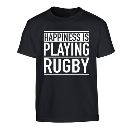 Happiness is playing rugby Children's black Tshirt 12-13 Years