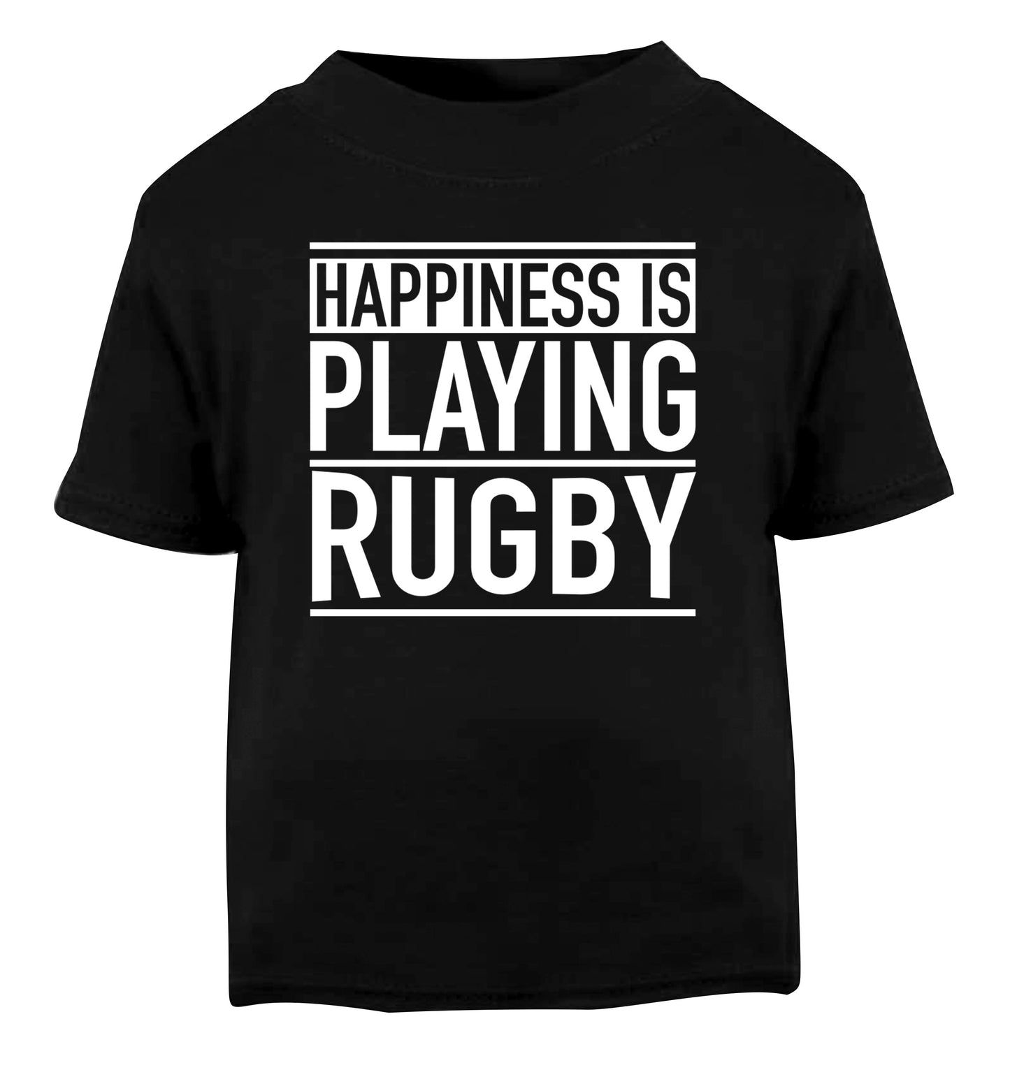 Happiness is playing rugby Black Baby Toddler Tshirt 2 years