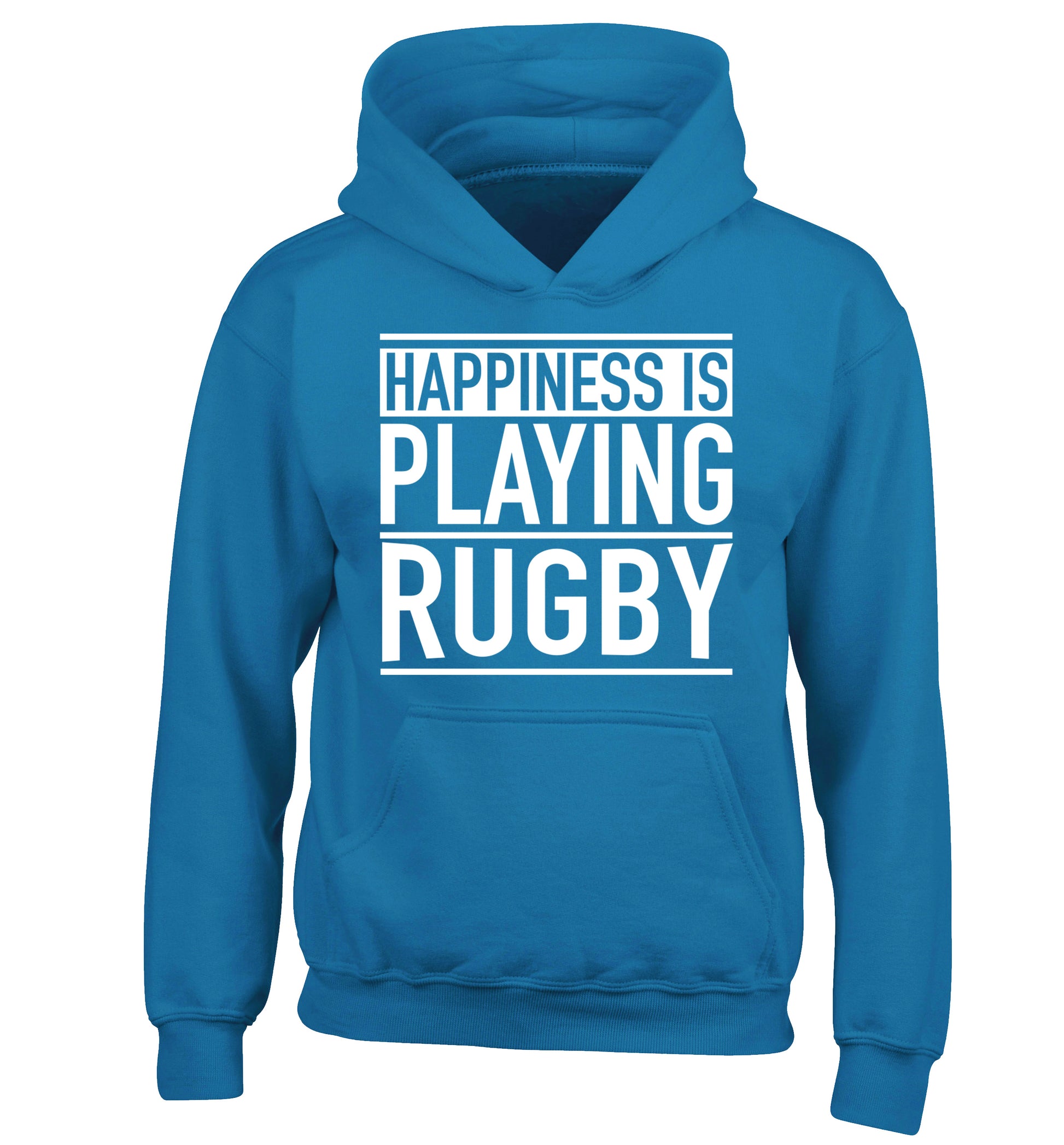 Happiness is playing rugby children's blue hoodie 12-13 Years