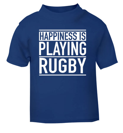 Happiness is playing rugby blue Baby Toddler Tshirt 2 Years