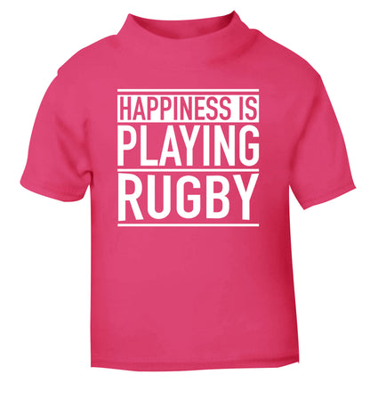 Happiness is playing rugby pink Baby Toddler Tshirt 2 Years