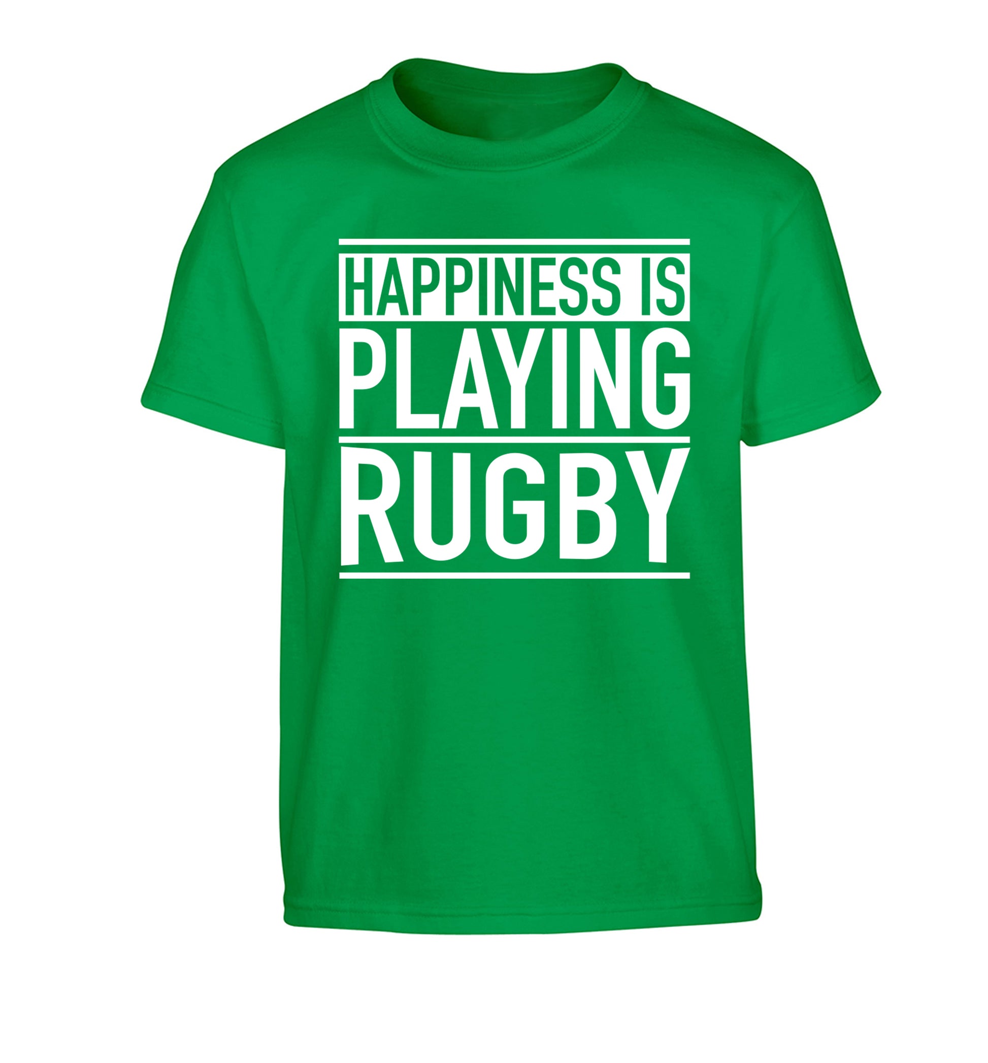 Happiness is playing rugby Children's green Tshirt 12-13 Years