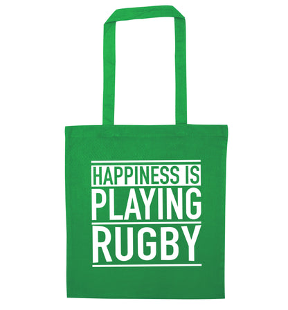 Happiness is playing rugby green tote bag