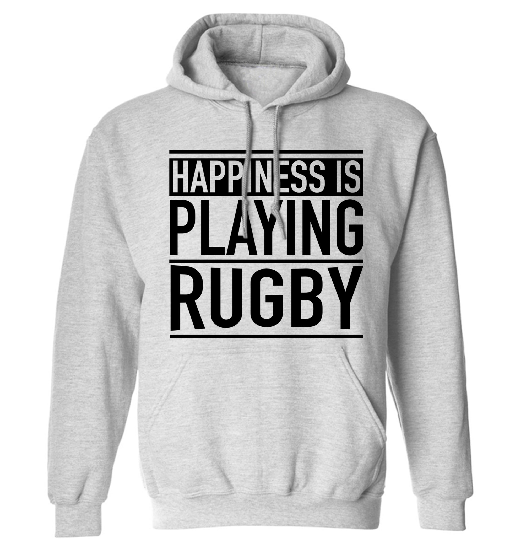Happiness is playing rugby adults unisex grey hoodie 2XL