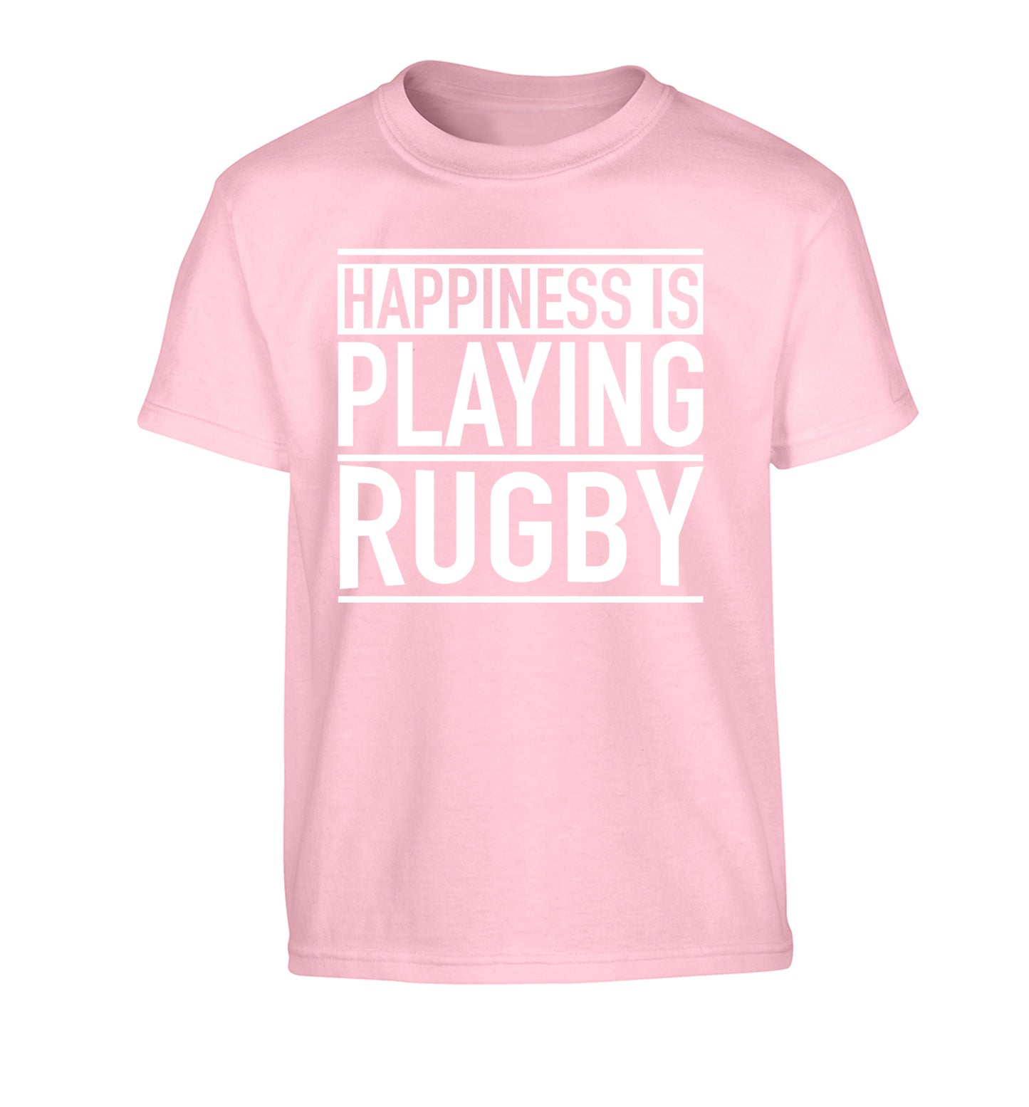 Happiness is playing rugby Children's light pink Tshirt 12-13 Years