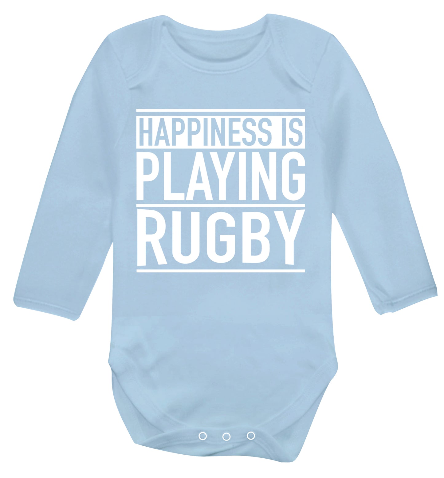 Happiness is playing rugby Baby Vest long sleeved pale blue 6-12 months
