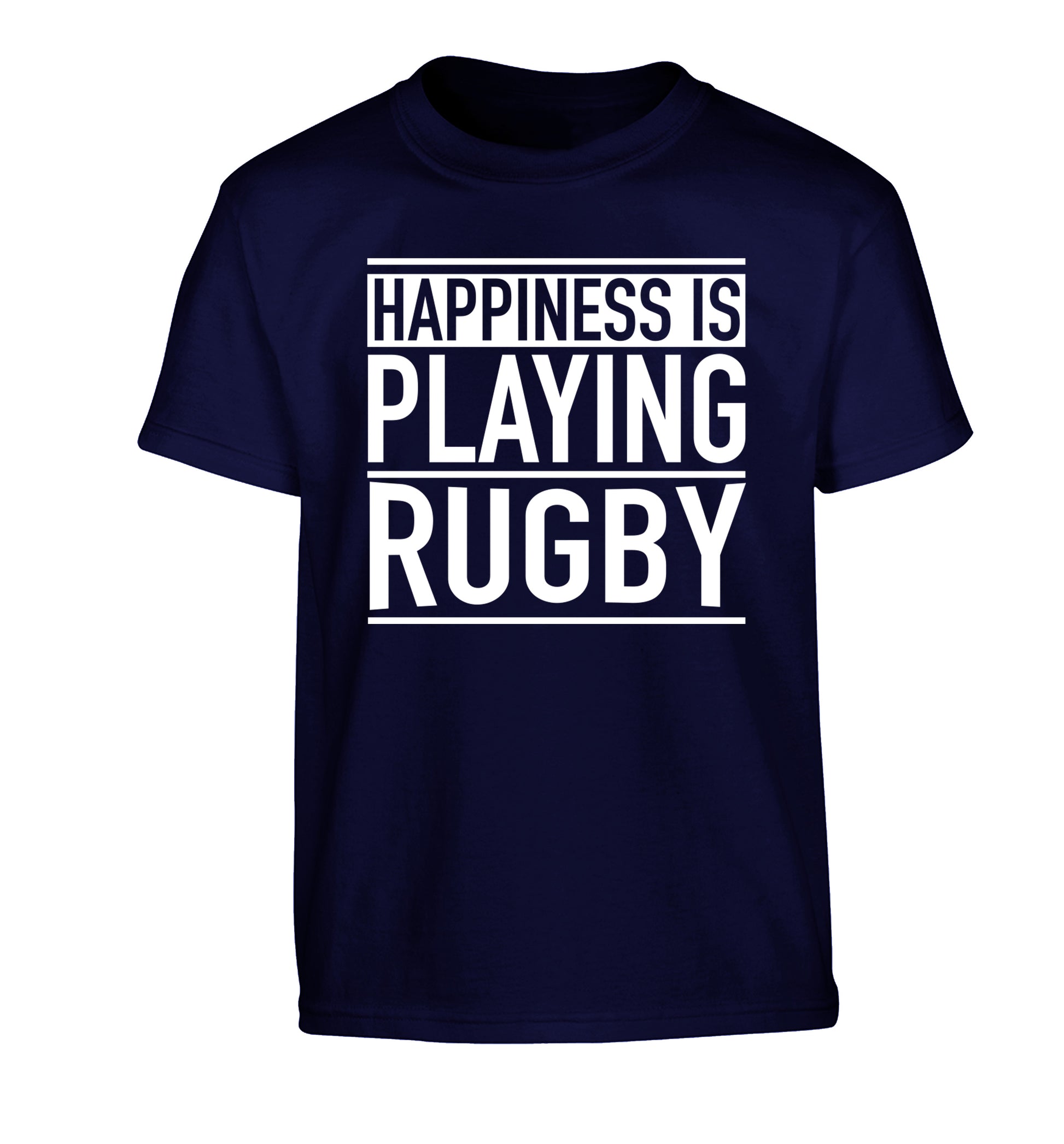 Happiness is playing rugby Children's navy Tshirt 12-13 Years