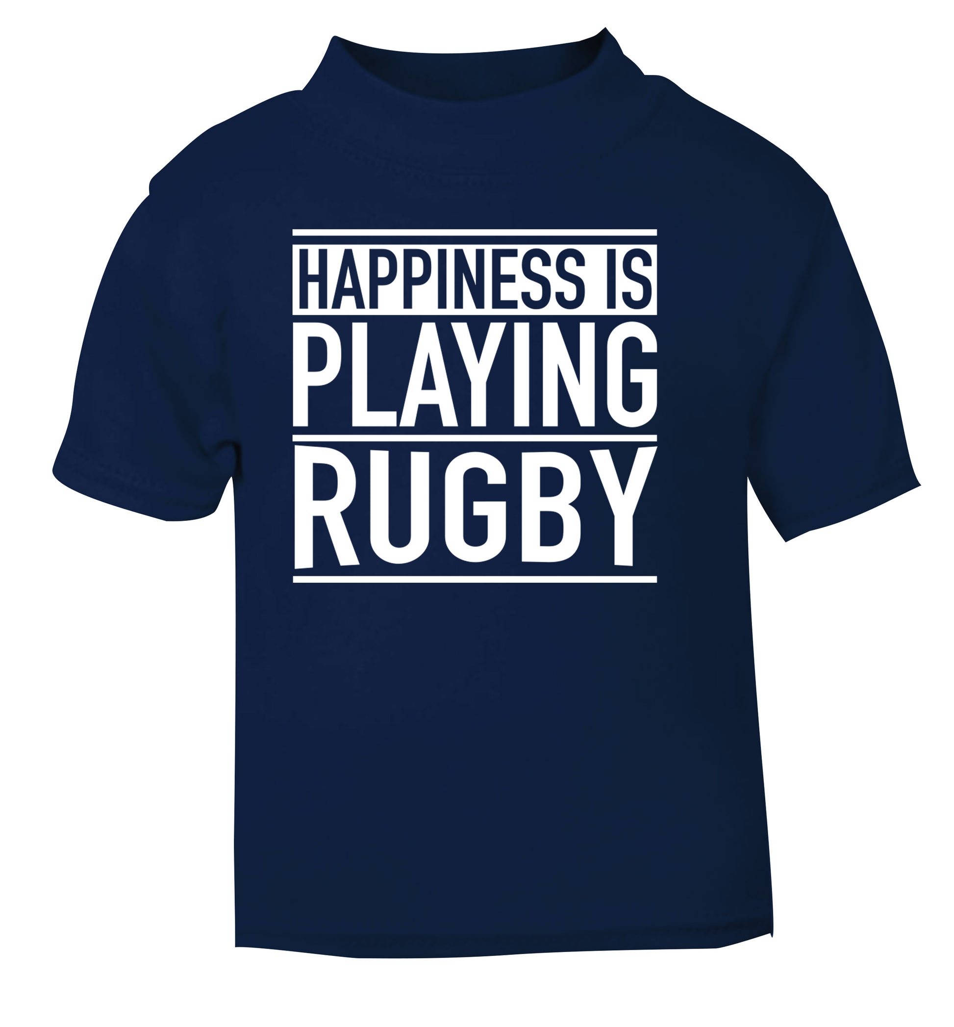 Happiness is playing rugby navy Baby Toddler Tshirt 2 Years