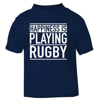 Happiness is playing rugby navy Baby Toddler Tshirt 2 Years