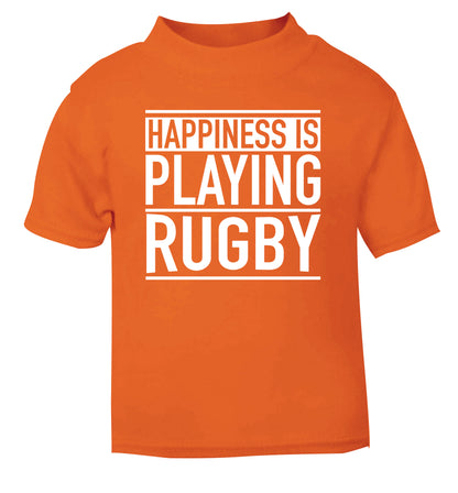 Happiness is playing rugby orange Baby Toddler Tshirt 2 Years