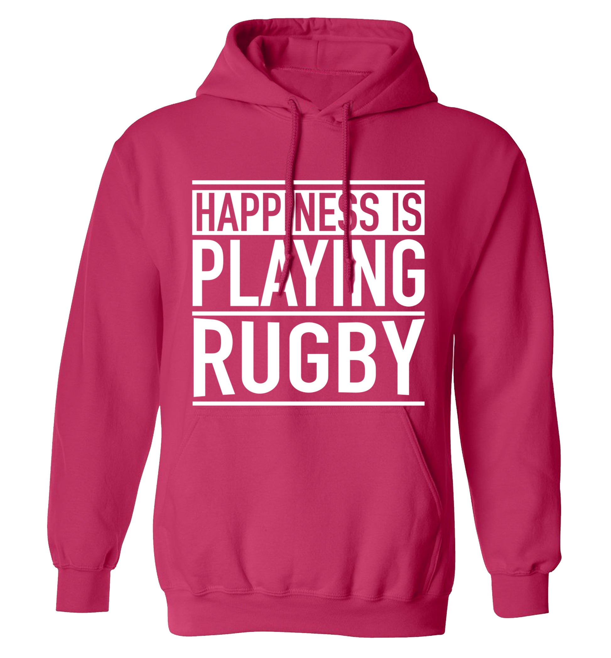 Happiness is playing rugby adults unisex pink hoodie 2XL