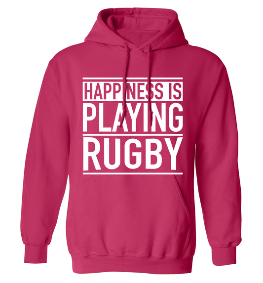 Happiness is playing rugby adults unisex pink hoodie 2XL