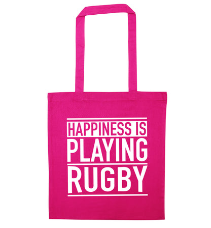 Happiness is playing rugby pink tote bag