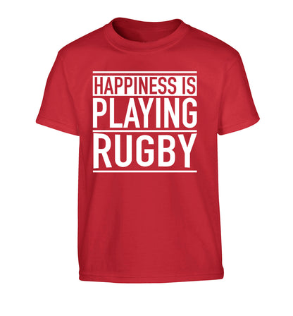 Happiness is playing rugby Children's red Tshirt 12-13 Years