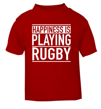 Happiness is playing rugby red Baby Toddler Tshirt 2 Years