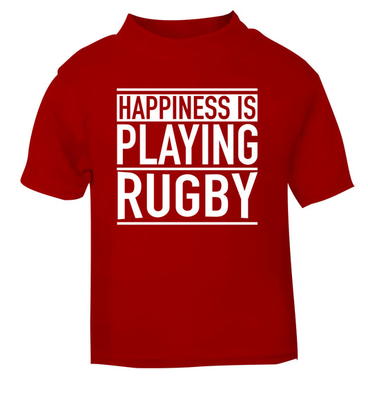 Happiness is playing rugby red Baby Toddler Tshirt 2 Years
