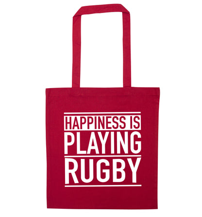 Happiness is playing rugby red tote bag