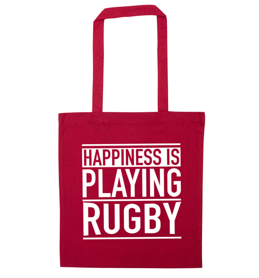 Happiness is playing rugby red tote bag